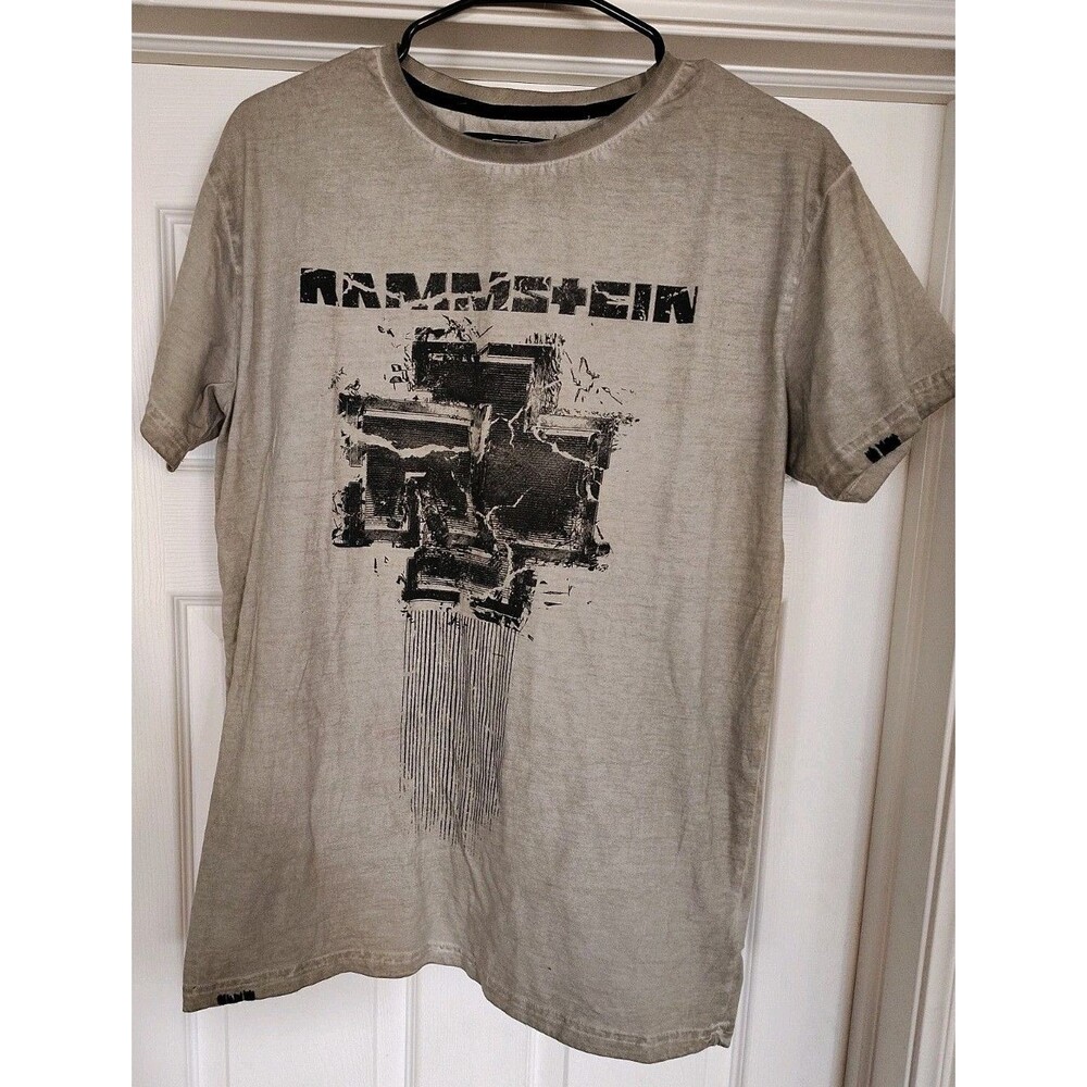 Official Rammstein Broken Logo II Band T-Shirt Size L Olive Khaki Distressed...